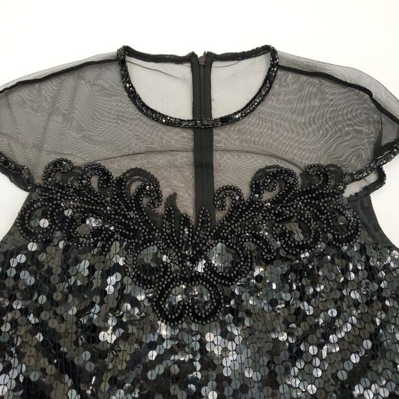 Vtg Nite Line Sheer Sequin Sparkly Dress Beaded Black 8 Taylor Swift Bad Rep Era - Picture 3 of 12